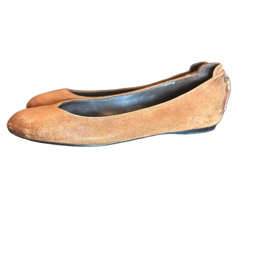 Vera Wang Rust Brown Leather Ballet Flats Back Zip Women’s Size 7